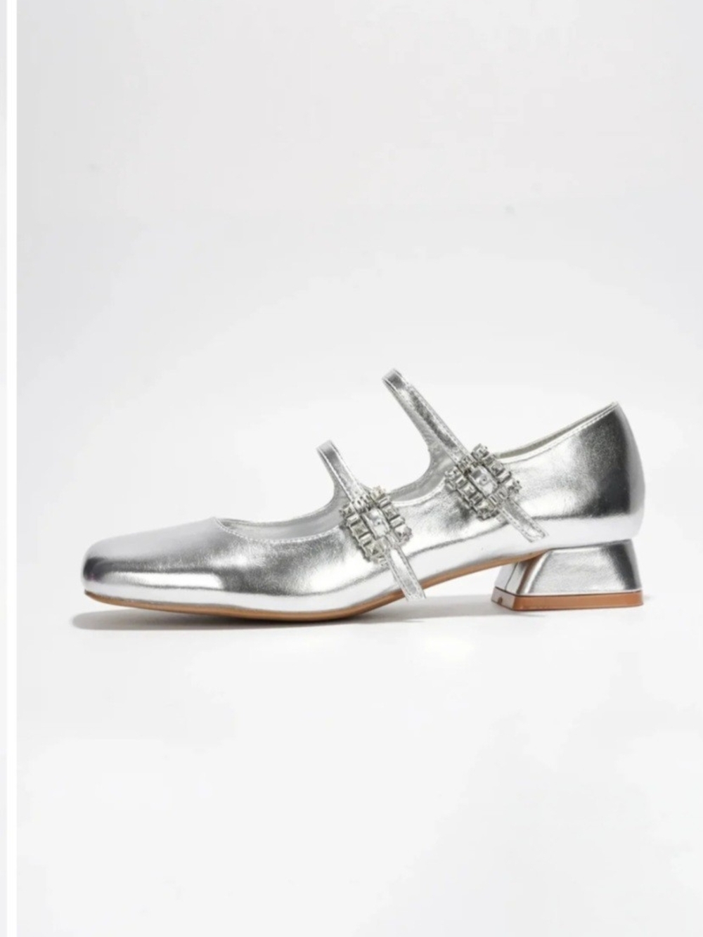 Silver Metallic Double-Strap Mary Jane Heels Size 7.5